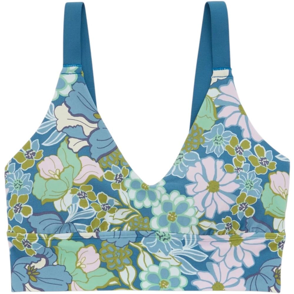 Aerie Real Me Low Back Blue Green Floral Sports Bra NEW